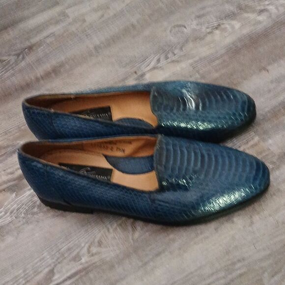 Giorgio Brutini Private Collection Blue Genuine Snake Skin Loafers Sz 7.5 main image 4